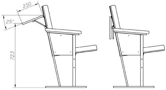 Схема кресла театрального Н со столиком, с размерами