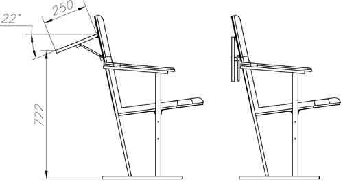 Схема кресла театрального 2Н со столиком, с размерами