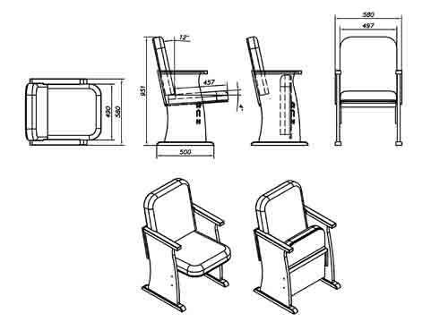 Схема кресла театрального 3, с размерами